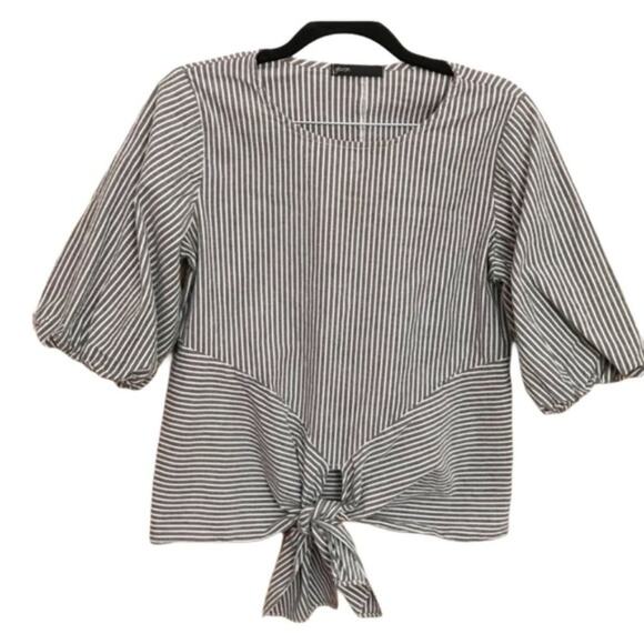 Gibson Gray Striped Tie Front Shirt  Small - Picture 1 of 4